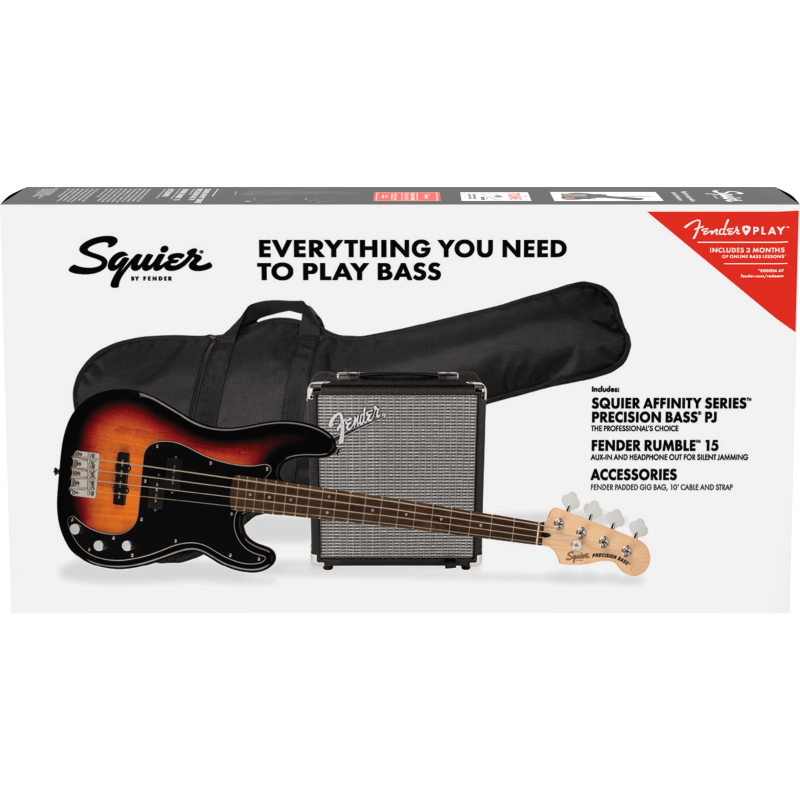 SQUIER AFFINITY PACK PJ-BASS LRL 3TS + RUMBLE 15 + NAVLAKA + PRIBOR BAS GITARA