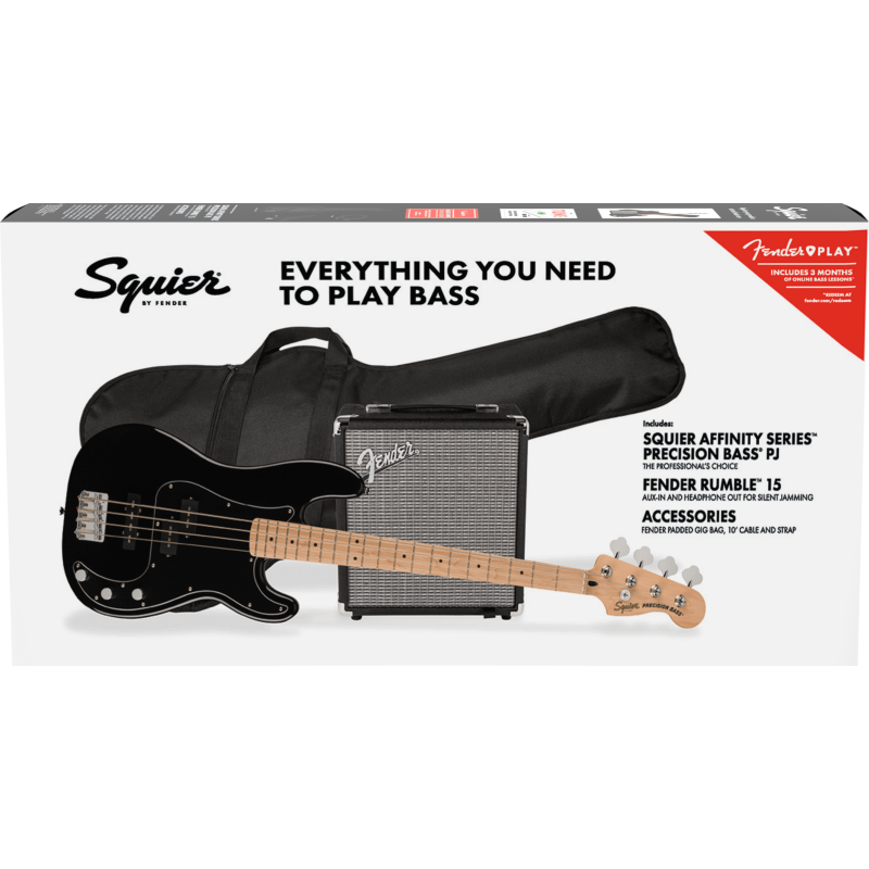 SQUIER AFFINITY PACK PJ-BASS MN BLK + RUMBLE 15 + NAVLAKA + PRIBOR BAS GITARA