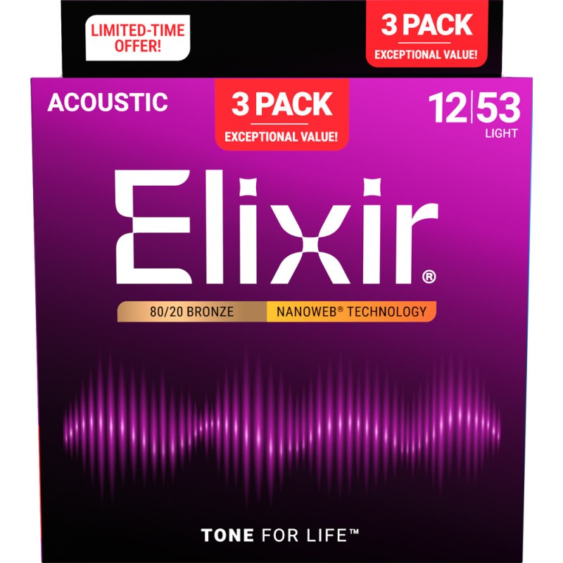 ELIXIR GITARA AKUSTIČNA 12-53 NANOWEB 3 PACK ŽICE