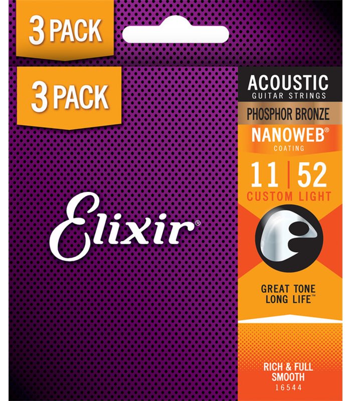 ELIXIR GITARA AKUSTIČNA 11-52 NANOWEB Phosphor Bronze 3 PACK ŽICE