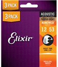 ELIXIR GITARA AKUSTIČNA 12-53 NANOWEB Phosphor Bronze 3 PACK ŽICE
