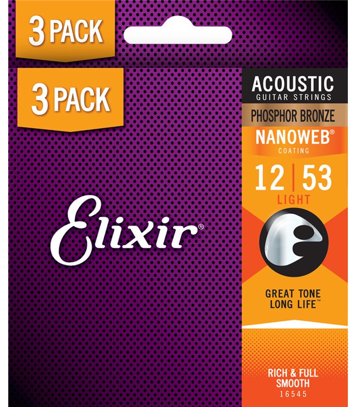 ELIXIR GITARA AKUSTIČNA 12-53 NANOWEB Phosphor Bronze 3 PACK ŽICE