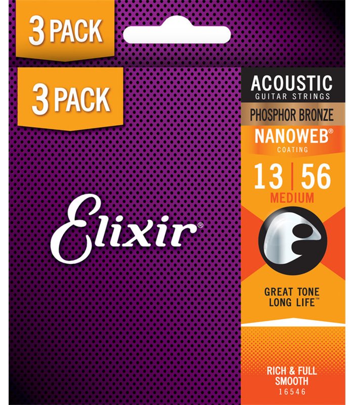 ELIXIR GITARA AKUSTIČNA 13-56 NANOWEB Phosphor Bronze 3 PACK ŽICE ELIXIR GITARA AKUSTIČNA 13-56 NANOWEB Phosphor Bronze 3 PACK ŽICE