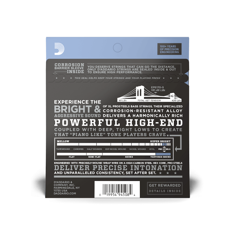 D'ADDARIO BASS EPS170-5 45-130 pro steels ŽICE
