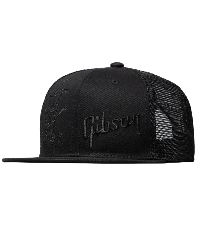 GIBSON SLASH SKULLY TRUCKER HAT ALL BLACK KAPA