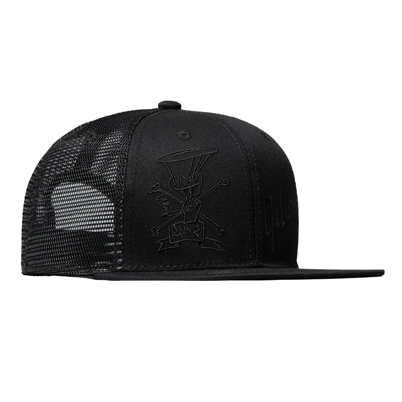 GIBSON SLASH SKULLY TRUCKER HAT ALL BLACK KAPA