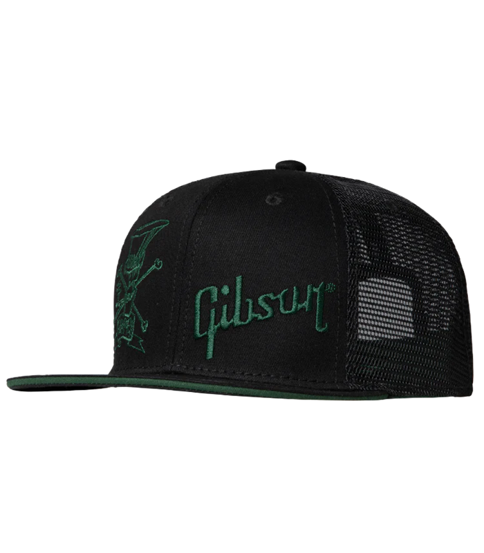 GIBSON SLASH SKULLY TRUCKER HAT BLACK/GREEN KAPA