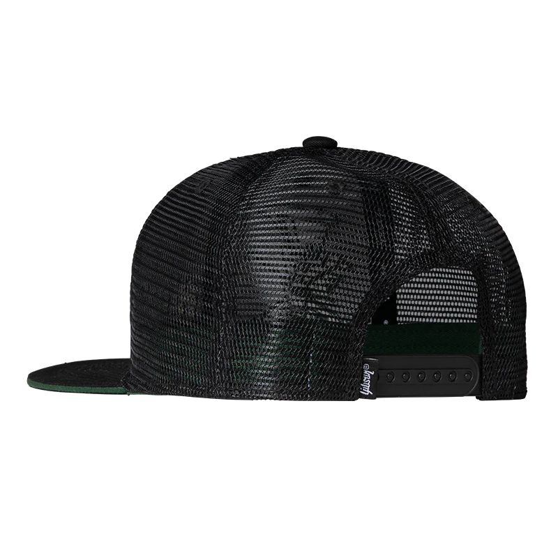 GIBSON SLASH SKULLY TRUCKER HAT BLACK/GREEN KAPA