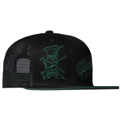 GIBSON SLASH SKULLY TRUCKER HAT BLACK/GREEN KAPA