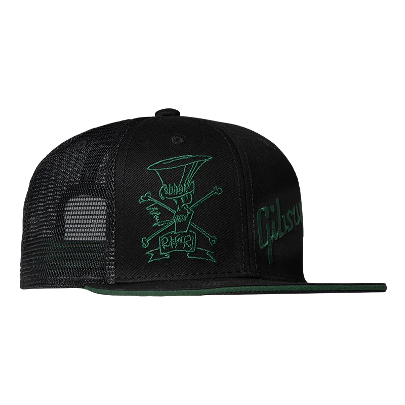 GIBSON SLASH SKULLY TRUCKER HAT BLACK/GREEN KAPA